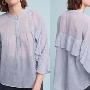 Anthropologie Maeve Blouse XS Mischa Sheer Ruffle Sleeve Peasant Top Fairy Blue